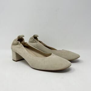 Everlane Natural Suede Leather The Day Heel Womens 11 Elasticized Ballet 2" Heel